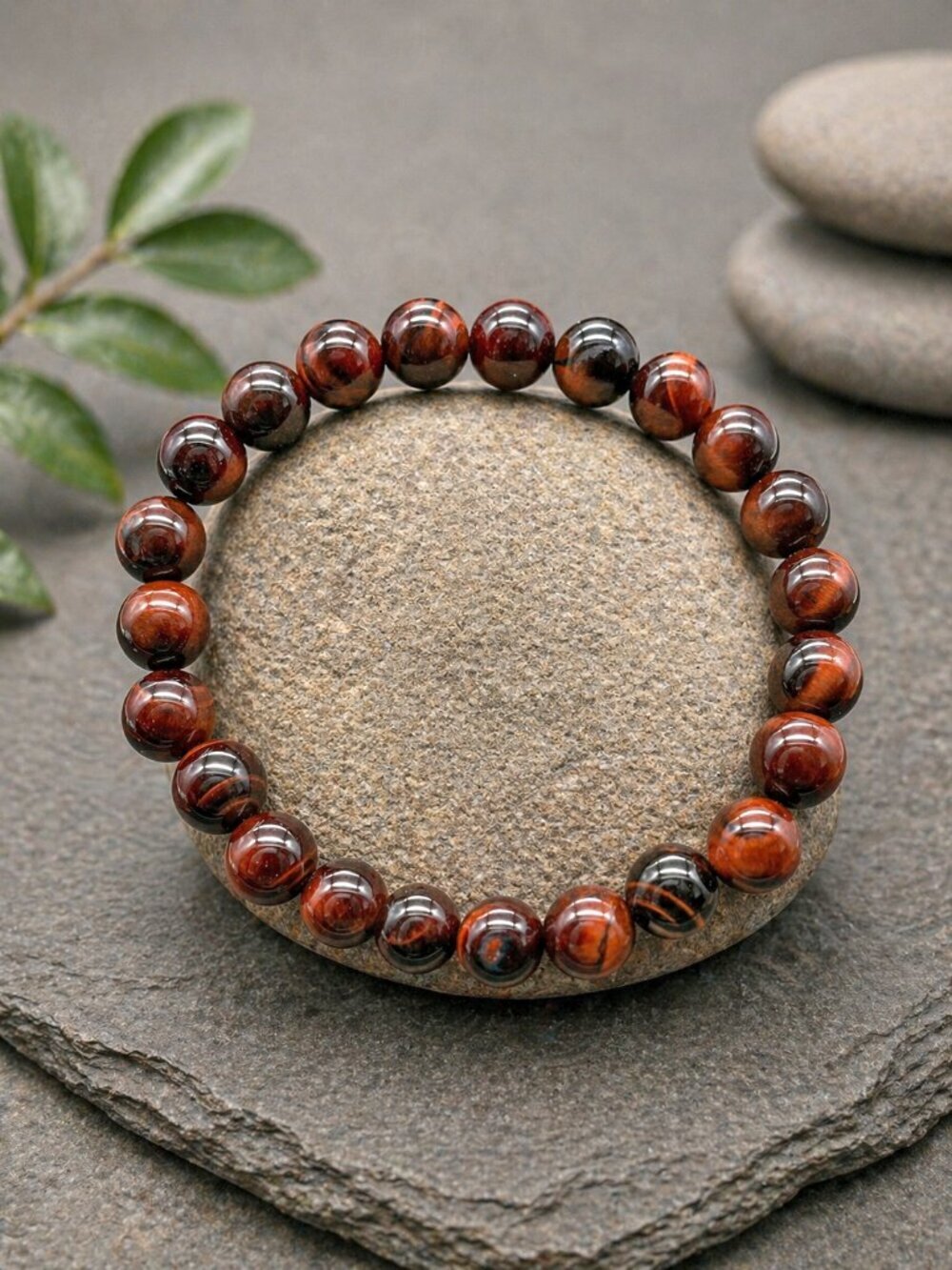 Red Tiger’s Eye Gemstone Stretch Bracelet | Handmade - Picture 3 of 7